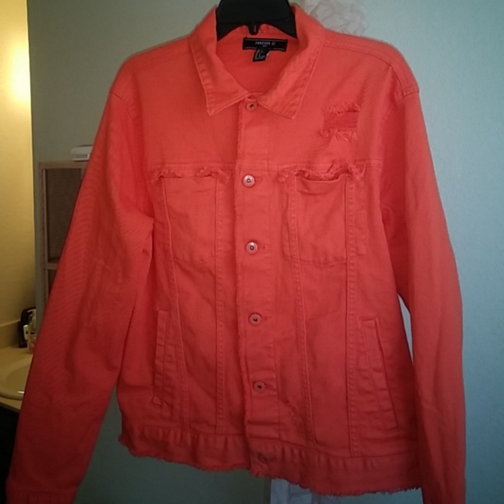 Distressed Orange Denim Jacket